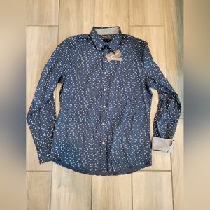 Brand New Michael Kors Blue and White Pattern on Navy Dress Shirt, Slim Fit, L